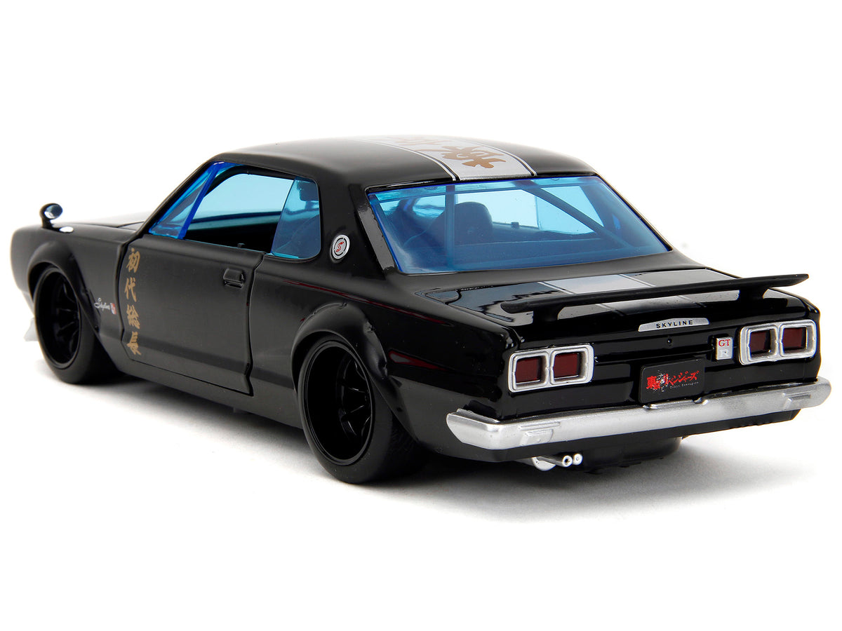 1971 Nissan Skyline GT-R RHD (Right Hand Drive) Black with Silver Stripe and Mikey Diecast Figure "Tokyo Revengers" (2021) TV Series "Anime Hollywood Rides" Series 1/24 Diecast Model Car