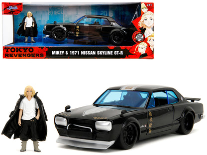 1971 Nissan Skyline GT-R RHD (Right Hand Drive) Black with Silver Stripe and Mikey Diecast Figure "Tokyo Revengers" (2021) TV Series "Anime Hollywood Rides" Series 1/24 Diecast Model Car