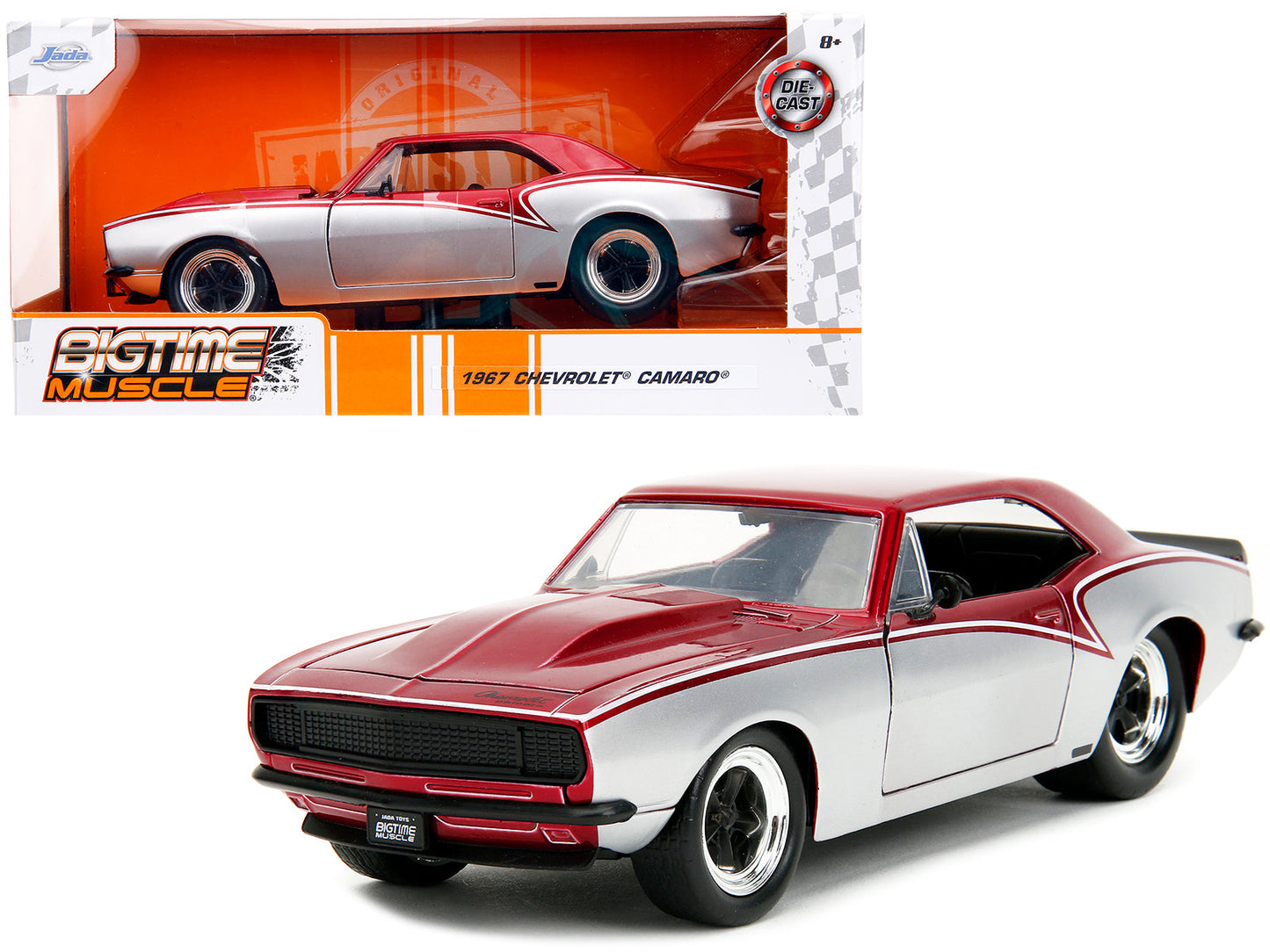 1967 Chevrolet Camaro Candy Red and Silver Metallic "Bigtime Muscle" Series 1/24 Diecast Model Car