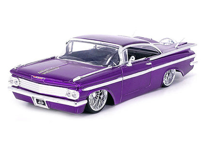 1959 Chevrolet Impala Lowrider Candy Purple with DUB Wire Wheels "Street Low" Series 1/24 Diecast Model Car