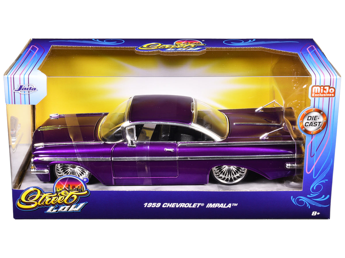 1959 Chevrolet Impala Lowrider Candy Purple with DUB Wire Wheels "Street Low" Series 1/24 Diecast Model Car