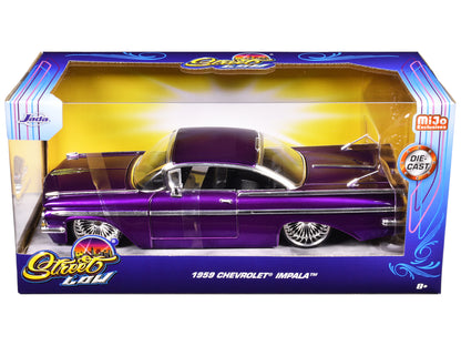 1959 Chevrolet Impala Lowrider Candy Purple with DUB Wire Wheels "Street Low" Series 1/24 Diecast Model Car
