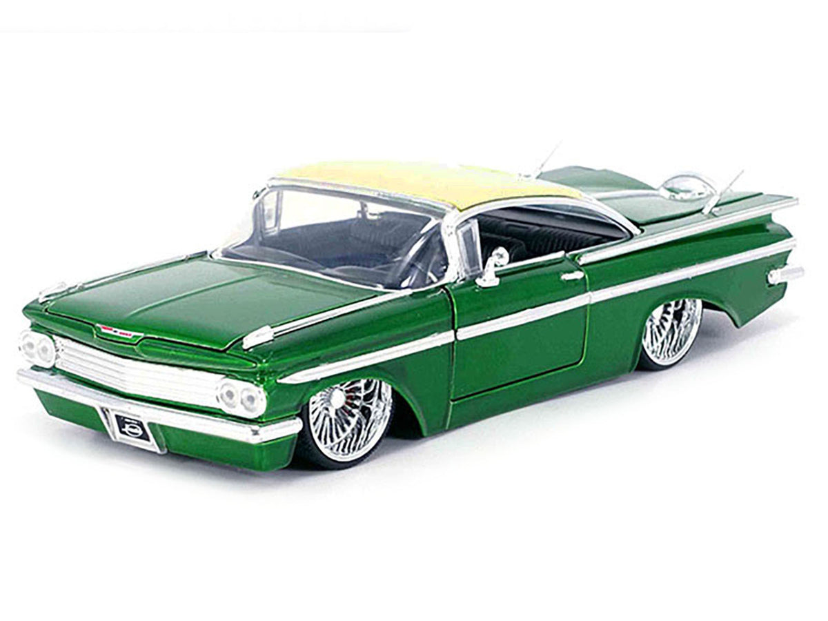 1959 Chevrolet Impala Lowrider Green Metallic with Cream Top and DUB Wire Wheels "Street Low" Series 1/24 Diecast Model Car