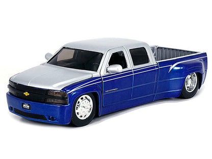 1999 Chevrolet Silverado Dually Pickup Truck Blue Metallic and Silver with Stock Wheels "Just Trucks" Series 1/24 Diecast Model Car
