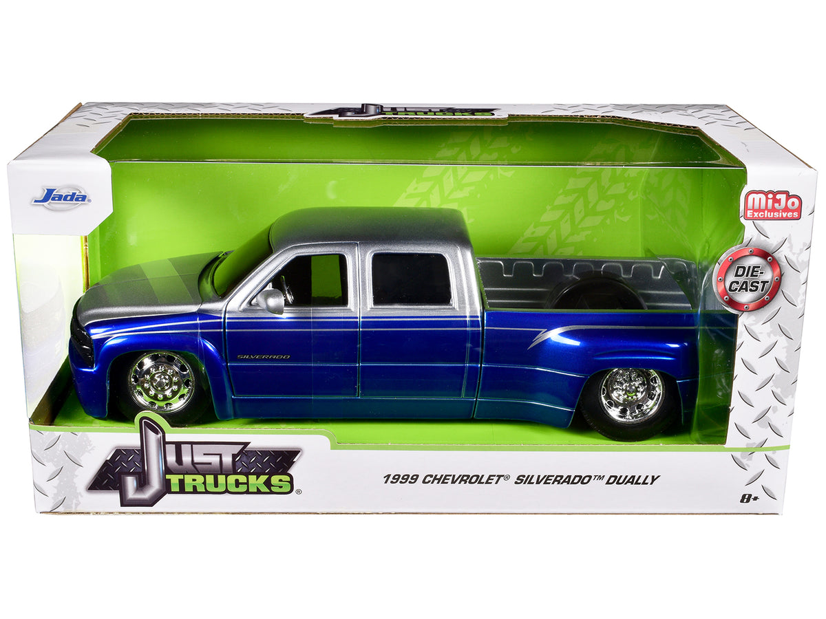 1999 Chevrolet Silverado Dually Pickup Truck Blue Metallic and Silver with Stock Wheels "Just Trucks" Series 1/24 Diecast Model Car