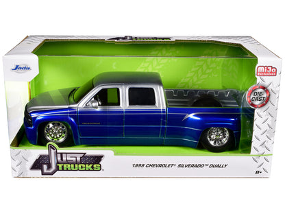 1999 Chevrolet Silverado Dually Pickup Truck Blue Metallic and Silver with Stock Wheels "Just Trucks" Series 1/24 Diecast Model Car