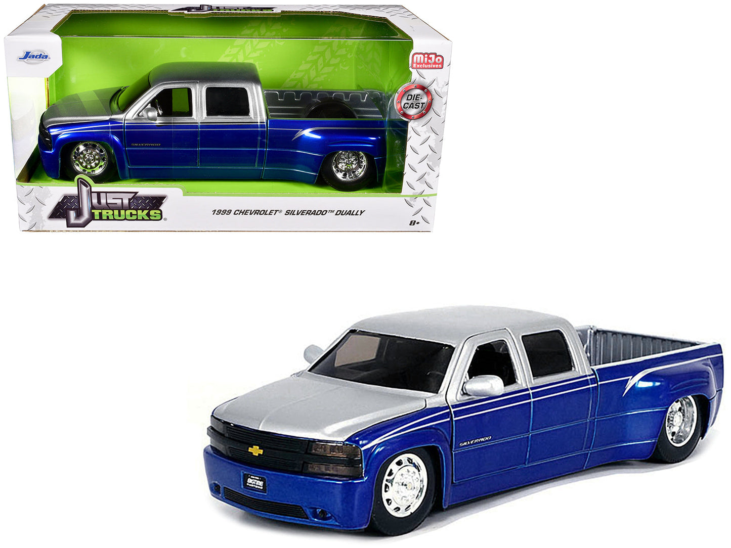1999 Chevrolet Silverado Dually Pickup Truck Blue Metallic and Silver with Stock Wheels "Just Trucks" Series 1/24 Diecast Model Car