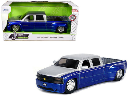1999 Chevrolet Silverado Dually Pickup Truck Blue Metallic and Silver with Stock Wheels "Just Trucks" Series 1/24 Diecast Model Car