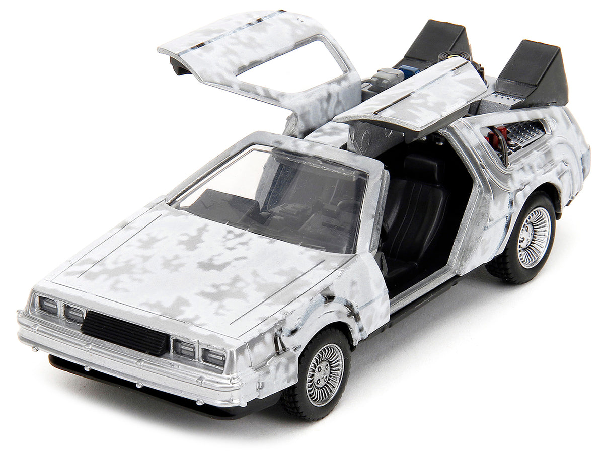 DMC DeLorean Time Machine Brushed Metal (Frost Version) "Back to the Future" (1985) Movie "Hollywood Rides" Series 1/32 Diecast Model Car