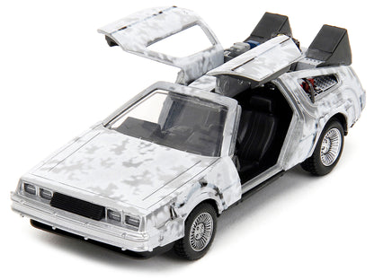 DMC DeLorean Time Machine Brushed Metal (Frost Version) "Back to the Future" (1985) Movie "Hollywood Rides" Series 1/32 Diecast Model Car