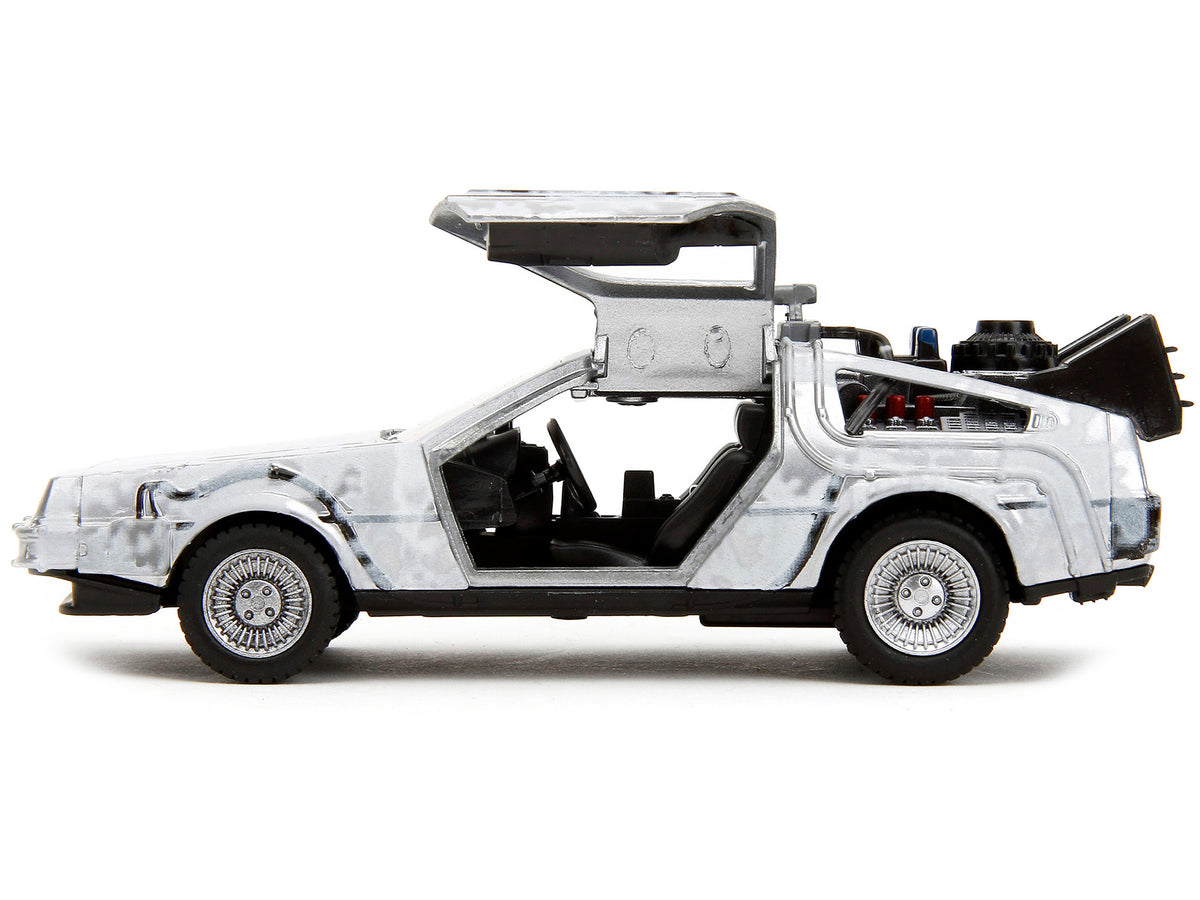 DMC DeLorean Time Machine Brushed Metal (Frost Version) "Back to the Future" (1985) Movie "Hollywood Rides" Series 1/32 Diecast Model Car