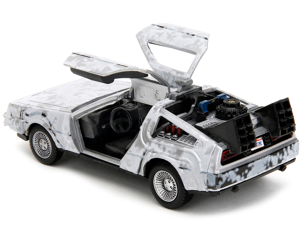DMC DeLorean Time Machine Brushed Metal (Frost Version) "Back to the Future" (1985) Movie "Hollywood Rides" Series 1/32 Diecast Model Car