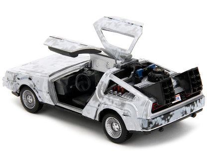 DMC DeLorean Time Machine Brushed Metal (Frost Version) "Back to the Future" (1985) Movie "Hollywood Rides" Series 1/32 Diecast Model Car