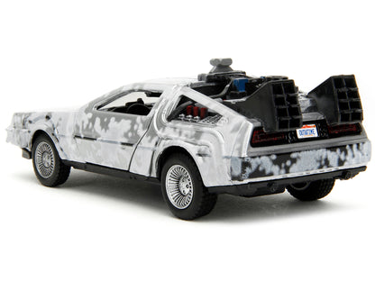 DMC DeLorean Time Machine Brushed Metal (Frost Version) "Back to the Future" (1985) Movie "Hollywood Rides" Series 1/32 Diecast Model Car