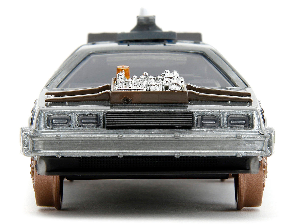 DeLorean DMC (Time Machine) Brushed Metal Train Wheel Version "Back to the Future Part III" (1990) Movie "Hollywood Rides" Series 1/32 Diecast Model Car