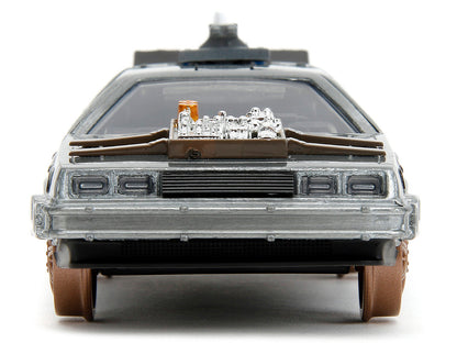 DeLorean DMC (Time Machine) Brushed Metal Train Wheel Version "Back to the Future Part III" (1990) Movie "Hollywood Rides" Series 1/32 Diecast Model Car