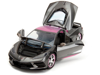 2020 Chevrolet Corvette Stingray Gray Metallic with Pink Carbon Hood and Top "Pink Slips" Series 1/24 Diecast Model Car