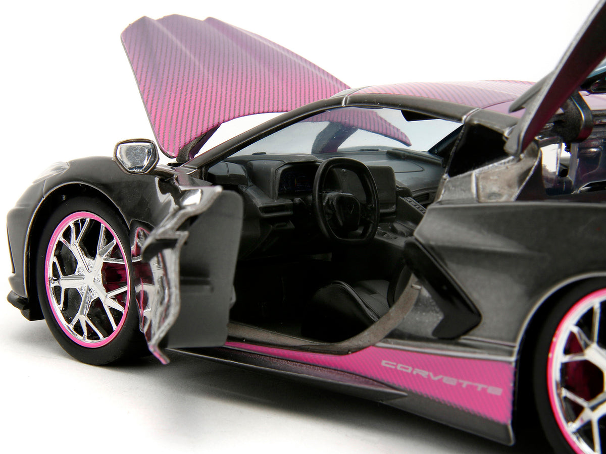 2020 Chevrolet Corvette Stingray Gray Metallic with Pink Carbon Hood and Top "Pink Slips" Series 1/24 Diecast Model Car