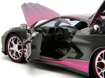 2020 Chevrolet Corvette Stingray Gray Metallic with Pink Carbon Hood and Top "Pink Slips" Series 1/24 Diecast Model Car