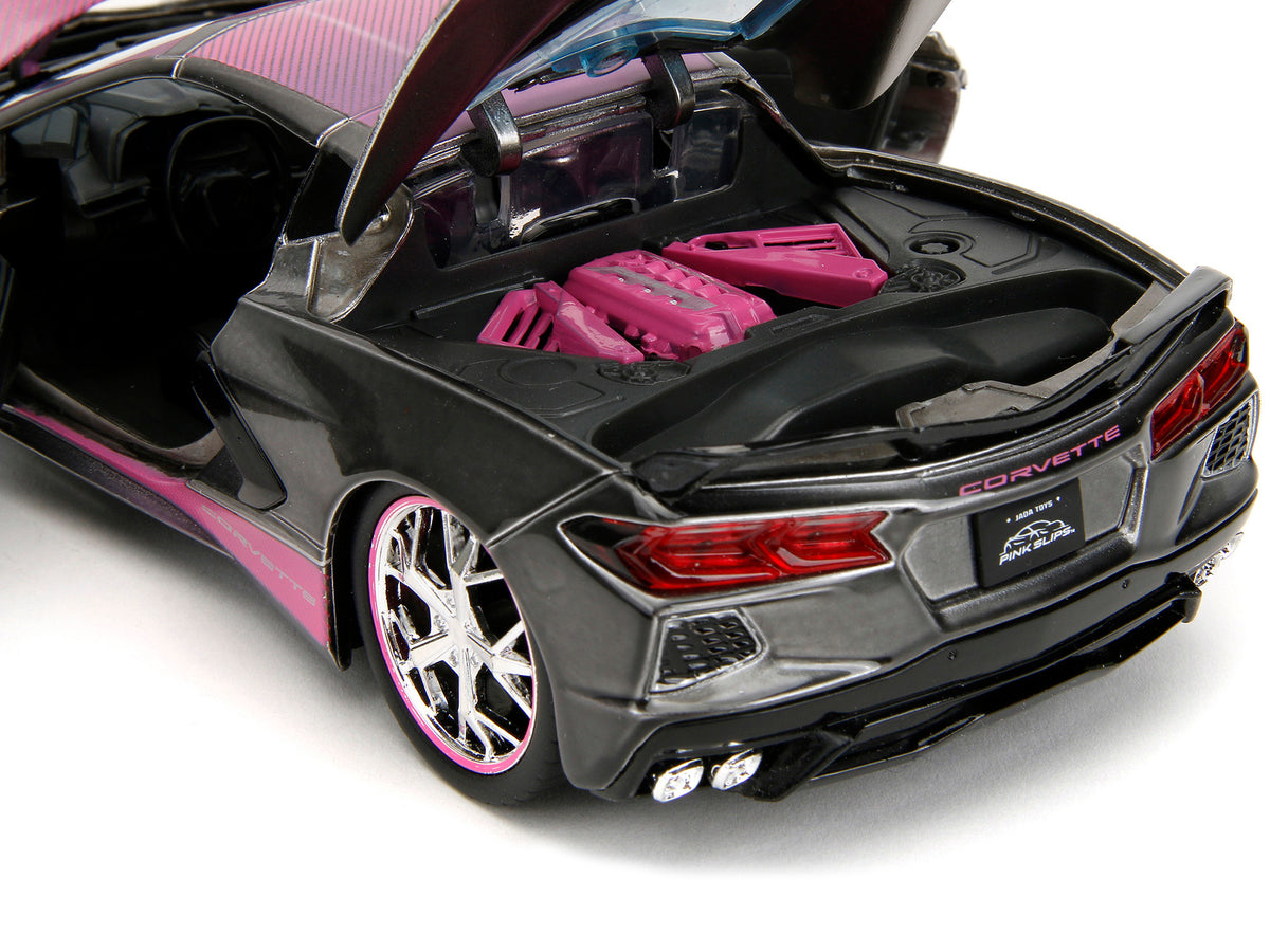 2020 Chevrolet Corvette Stingray Gray Metallic with Pink Carbon Hood and Top "Pink Slips" Series 1/24 Diecast Model Car