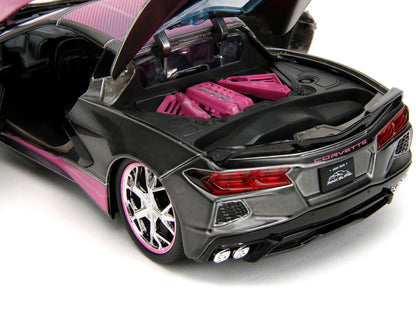 2020 Chevrolet Corvette Stingray Gray Metallic with Pink Carbon Hood and Top "Pink Slips" Series 1/24 Diecast Model Car