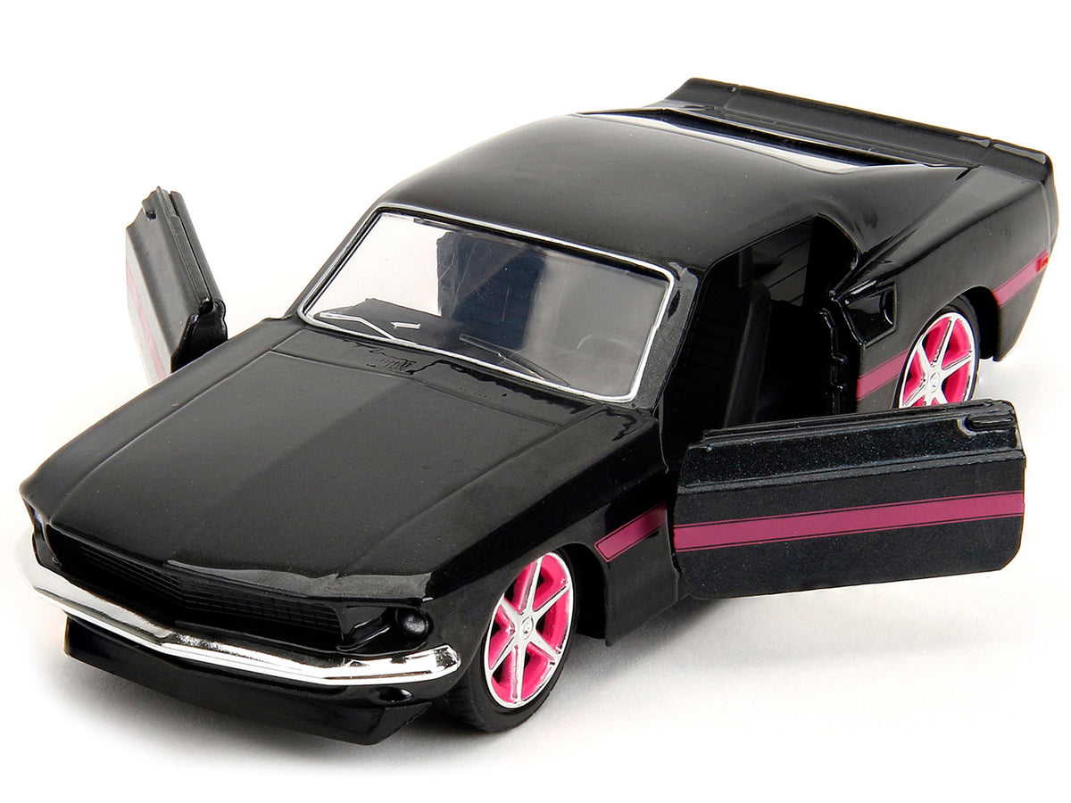 1969 Ford Mustang Black Metallic with Pink Stripes and Wheels "Pink Slips" Series 1/32 Diecast Model Car