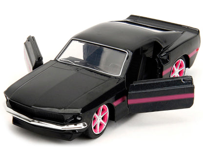 1969 Ford Mustang Black Metallic with Pink Stripes and Wheels "Pink Slips" Series 1/32 Diecast Model Car