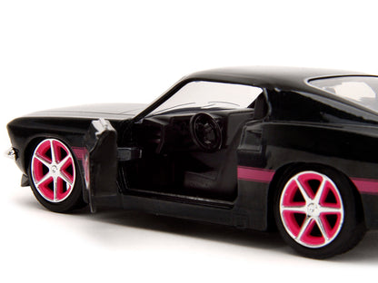 1969 Ford Mustang Black Metallic with Pink Stripes and Wheels "Pink Slips" Series 1/32 Diecast Model Car