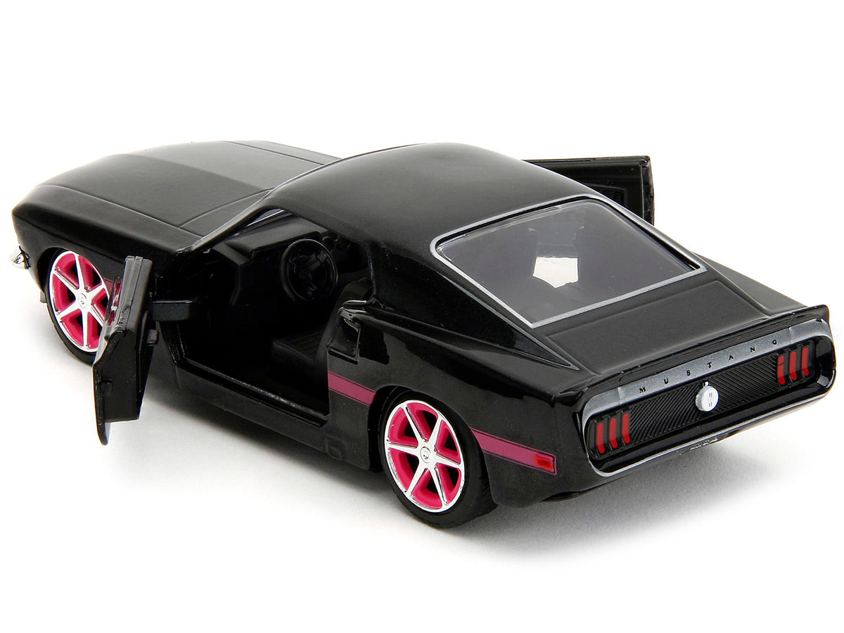 1969 Ford Mustang Black Metallic with Pink Stripes and Wheels "Pink Slips" Series 1/32 Diecast Model Car