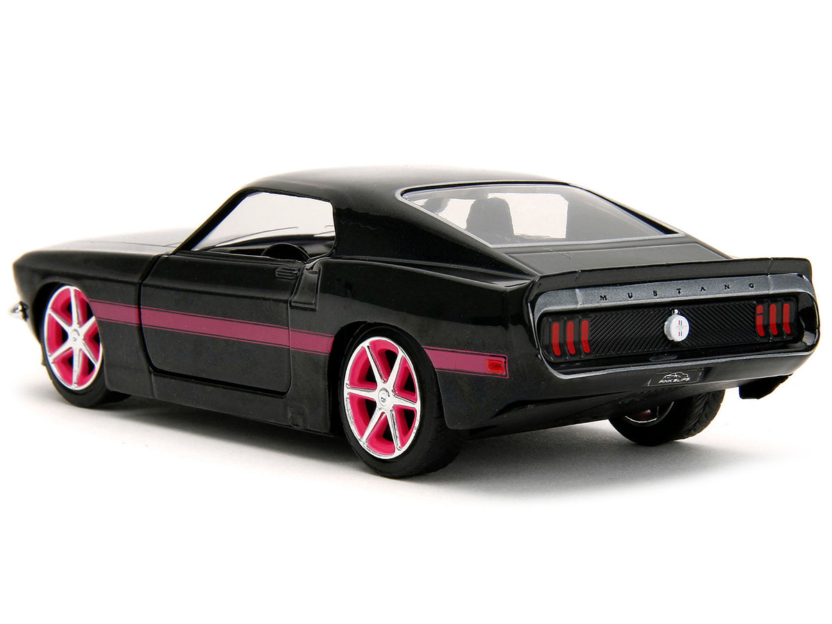 1969 Ford Mustang Black Metallic with Pink Stripes and Wheels "Pink Slips" Series 1/32 Diecast Model Car