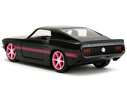 1969 Ford Mustang Black Metallic with Pink Stripes and Wheels "Pink Slips" Series 1/32 Diecast Model Car