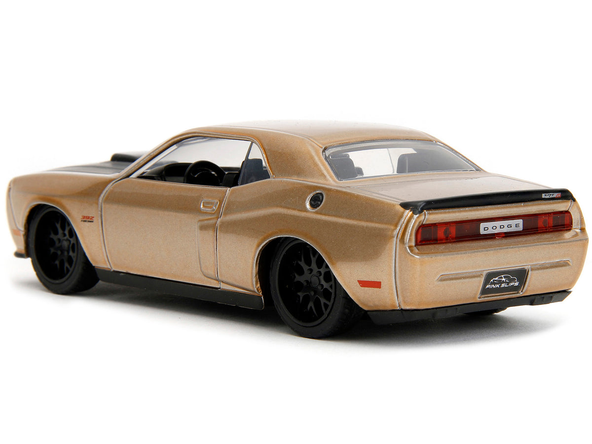 2012 Dodge Challenger SRT8 Gold Metallic with Black Hood "Pink Slips" Series 1/32 Diecast Model Car