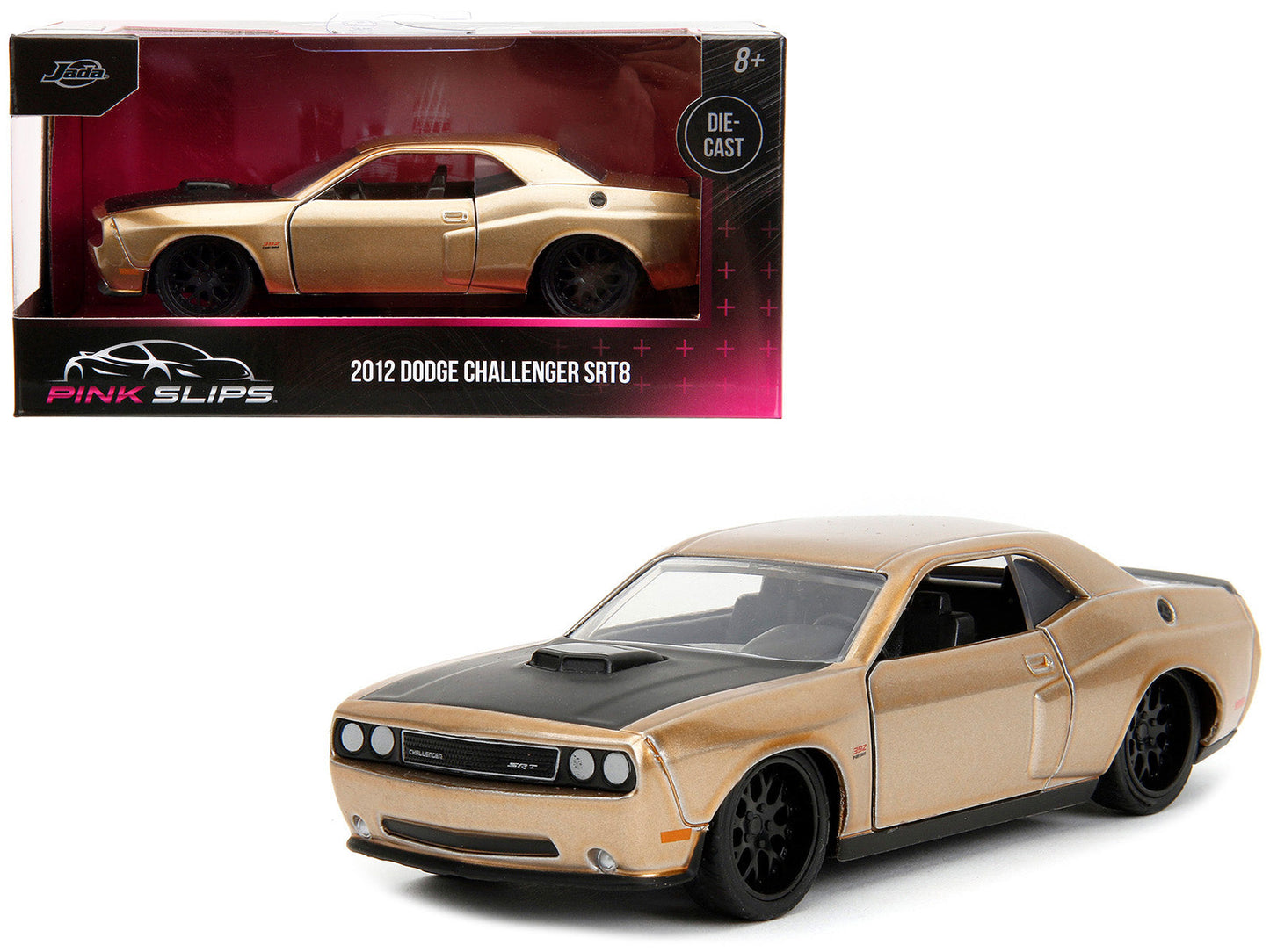2012 Dodge Challenger SRT8 Gold Metallic with Black Hood "Pink Slips" Series 1/32 Diecast Model Car