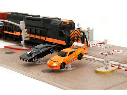 "Fast & Furious" Final Race Diorama with Toyota Supra Orange and Dodge Charger Black "Nano Scene" Series model