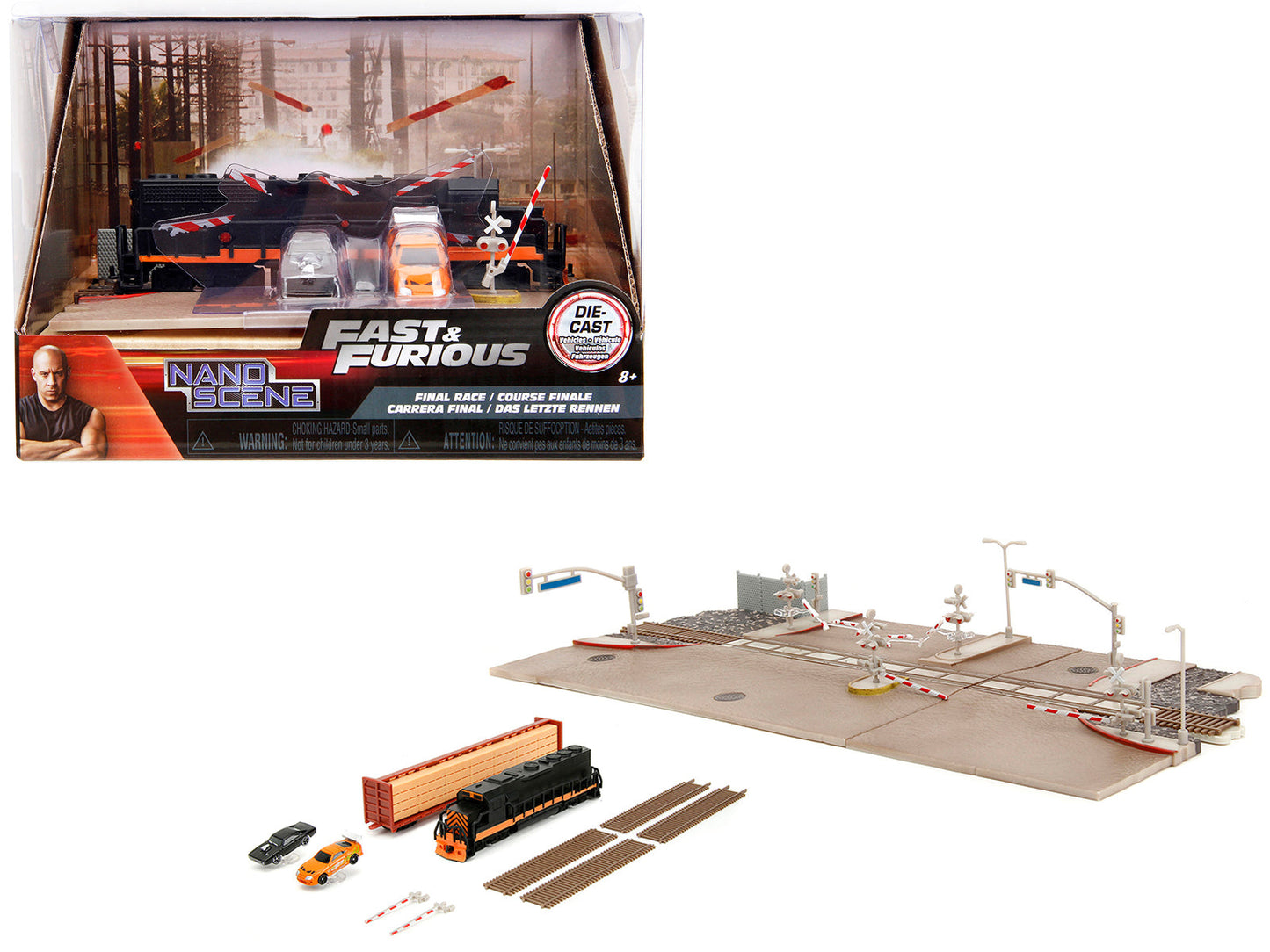 "Fast & Furious" Final Race Diorama with Toyota Supra Orange and Dodge Charger Black "Nano Scene" Series model
