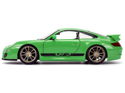 Porsche 911 GT3 (997) Green with Black Accents "Fast X" (2023) Movie "25 Years of Fast & Furious" Series 1/24 Diecast Model Car
