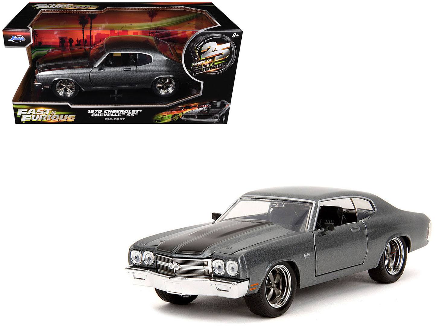 1970 Chevrolet Chevelle SS Gray Metallic with Black Stripes "Fast & Furious" (2009) Movie "Fast & Furious 25th Anniversary" Series 1/24 Diecast Model Car