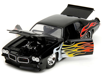 1971 Pontiac GTO Black with Flame Graphics "Bigtime Muscle" Series 1/24 Diecast Model Car