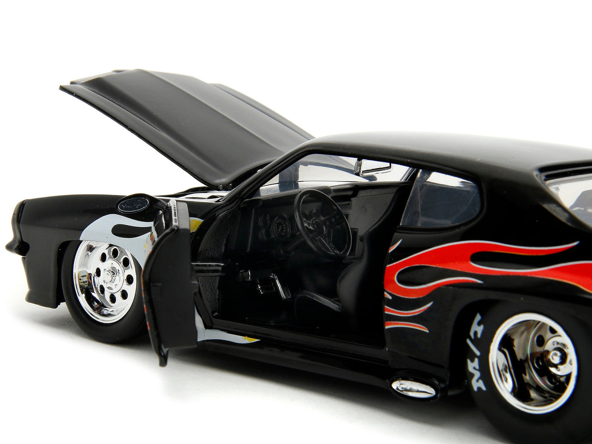1971 Pontiac GTO Black with Flame Graphics "Bigtime Muscle" Series 1/24 Diecast Model Car