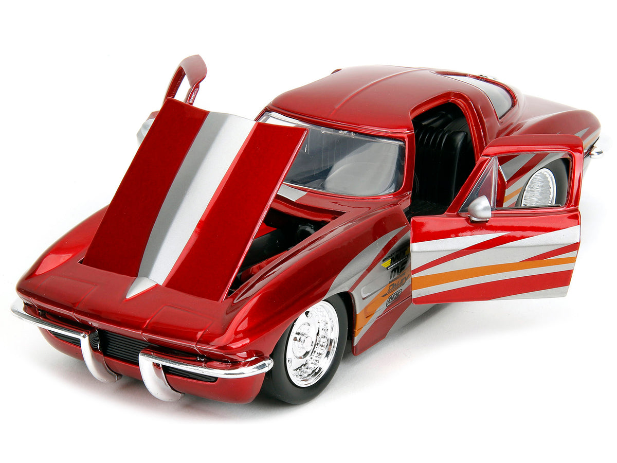 1963 Chevrolet Corvette Stingray Red Metallic with Silver Graphics "Bigtime Muscle" Series 1/24 Diecast Model Car