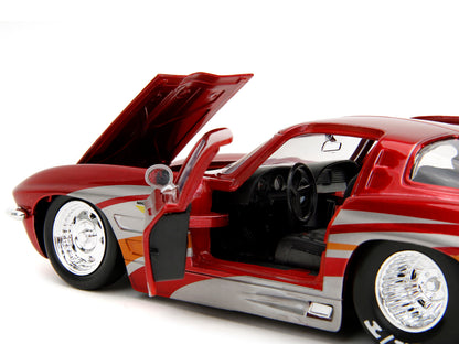 1963 Chevrolet Corvette Stingray Red Metallic with Silver Graphics "Bigtime Muscle" Series 1/24 Diecast Model Car