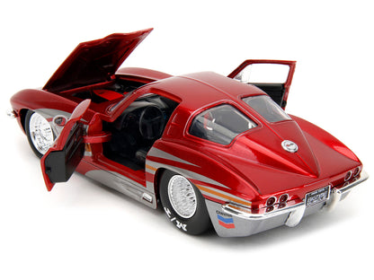 1963 Chevrolet Corvette Stingray Red Metallic with Silver Graphics "Bigtime Muscle" Series 1/24 Diecast Model Car