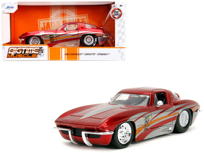 1963 Chevrolet Corvette Stingray Red Metallic with Silver Graphics "Bigtime Muscle" Series 1/24 Diecast Model Car