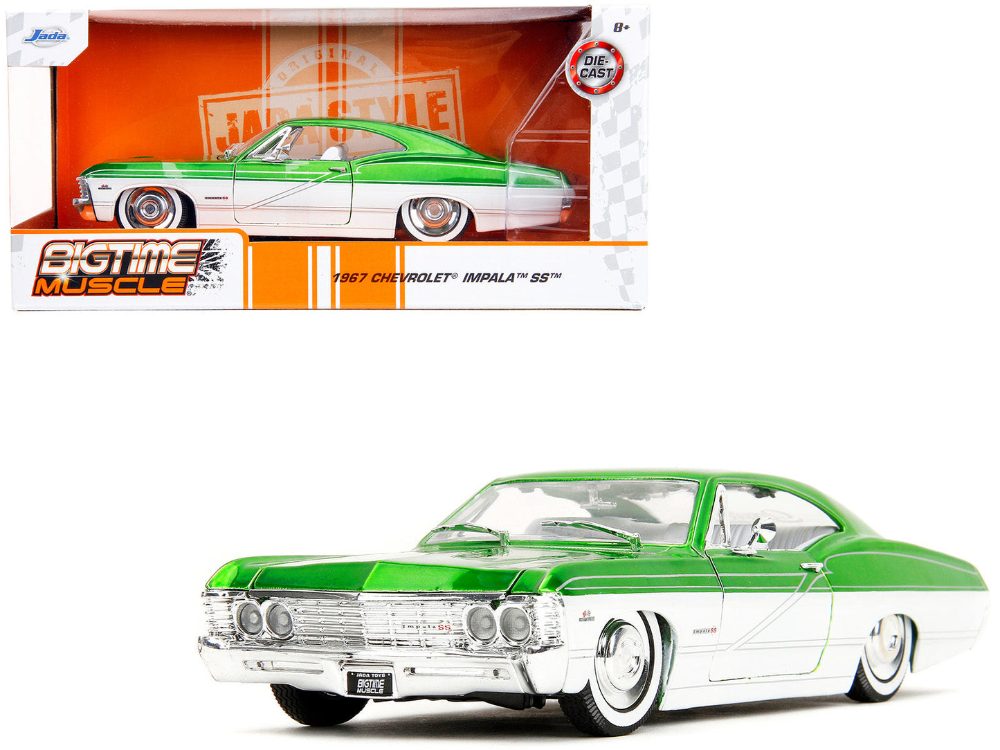 1967 Chevrolet Impala SS Green Metallic and White with White Interior "Bigtime Muscle" Series 1/24 Diecast Model Car