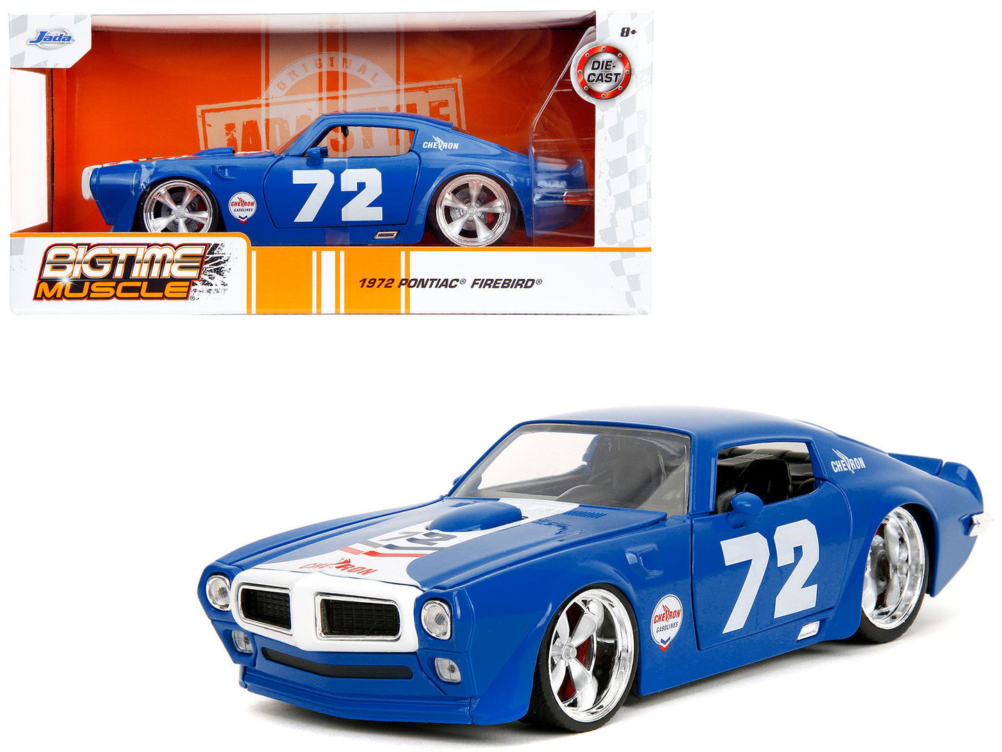 1972 Pontiac Firebird #72 Blue with White Stripe "Chevron" "Bigtime Muscle" Series 1/24 Diecast Model Car