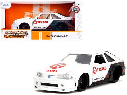 1989 Ford Mustang GT "Texaco" White and Matt Black with Graphics "Bigtime Muscle" Series 1/24 Diecast Model Car