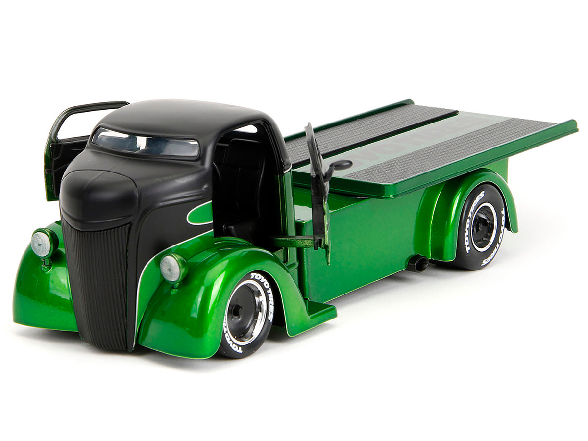 1947 Ford COE Flatbed Truck Green Metallic and Matt Black "Toyo Tires" with Extra Wheels "Just Trucks" Series 1/24 Diecast Model Car