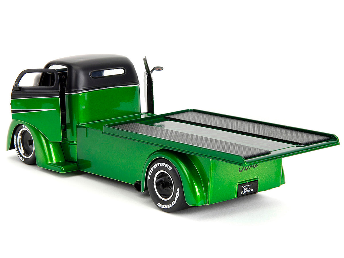 1947 Ford COE Flatbed Truck Green Metallic and Matt Black "Toyo Tires" with Extra Wheels "Just Trucks" Series 1/24 Diecast Model Car