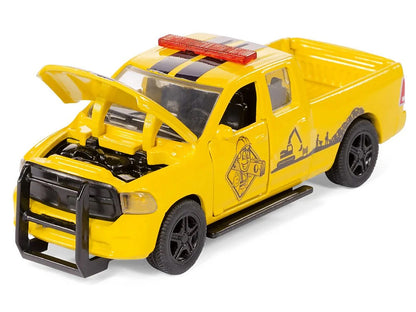 Ram 1500 Pickup Truck Yellow with Compressor Trailer and Worker Figure with Accessories Set 1/50 Diecast Models