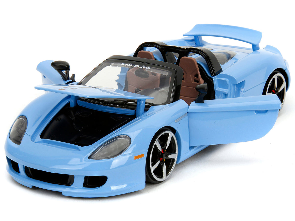 Porsche Carrera GT Convertible Blue with Black Stripes "Pink Slips" Series 1/24 Diecast Model Car